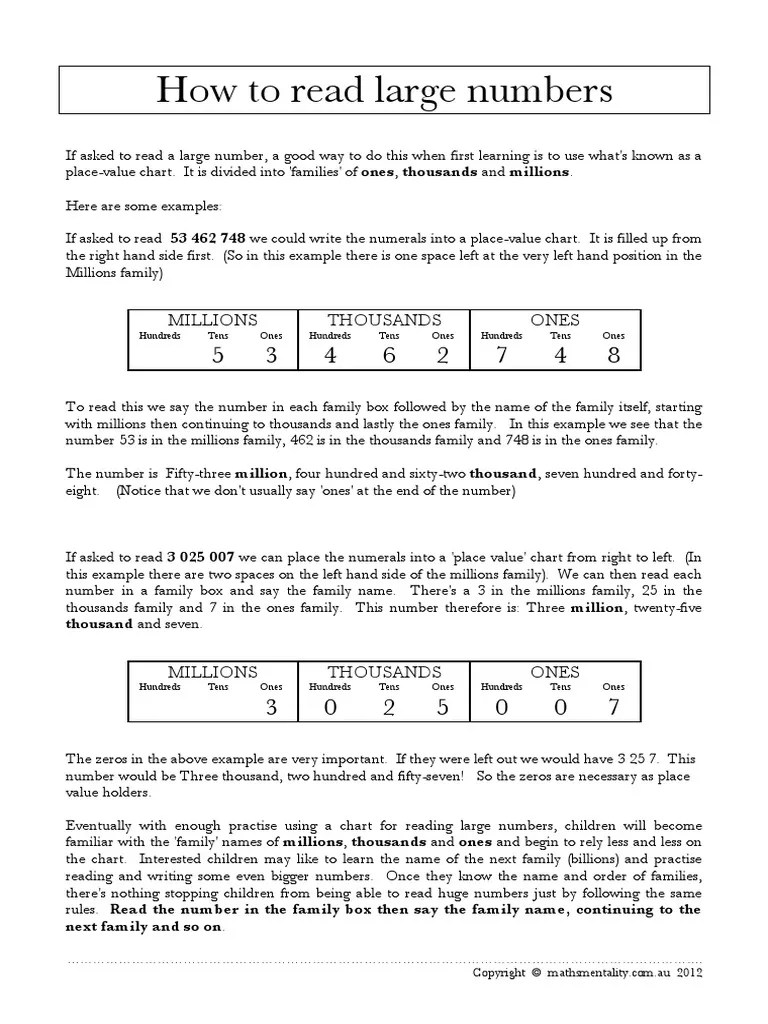 Reading Writing Large Numbers PDF Teaching Mathematics