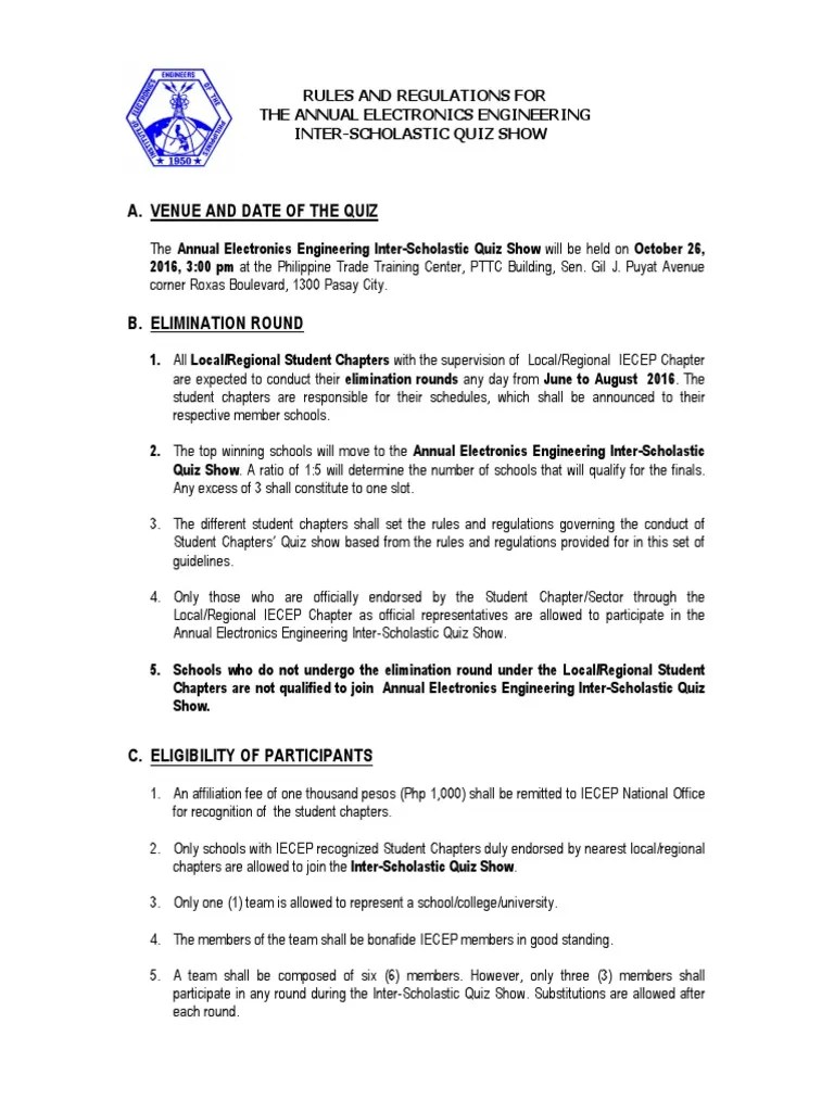 Quiz Show Rules and Regulations Engineering