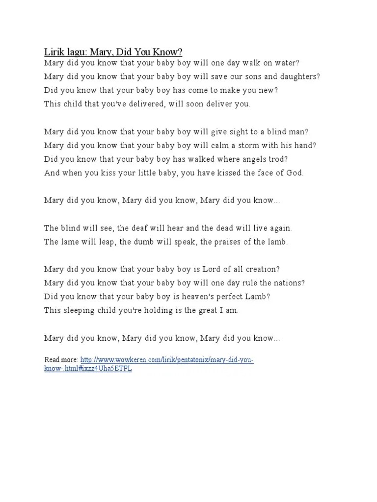 Lirik Lagu Mery Did You Know | PDF
