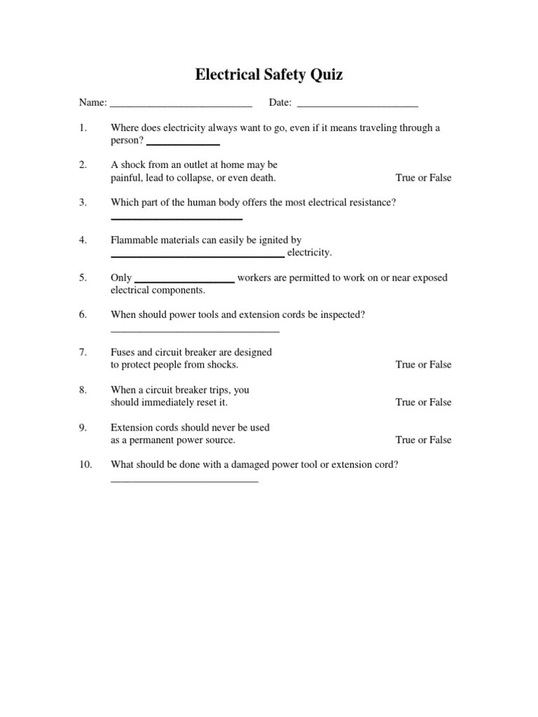 Electrical Safety Quiz PDF