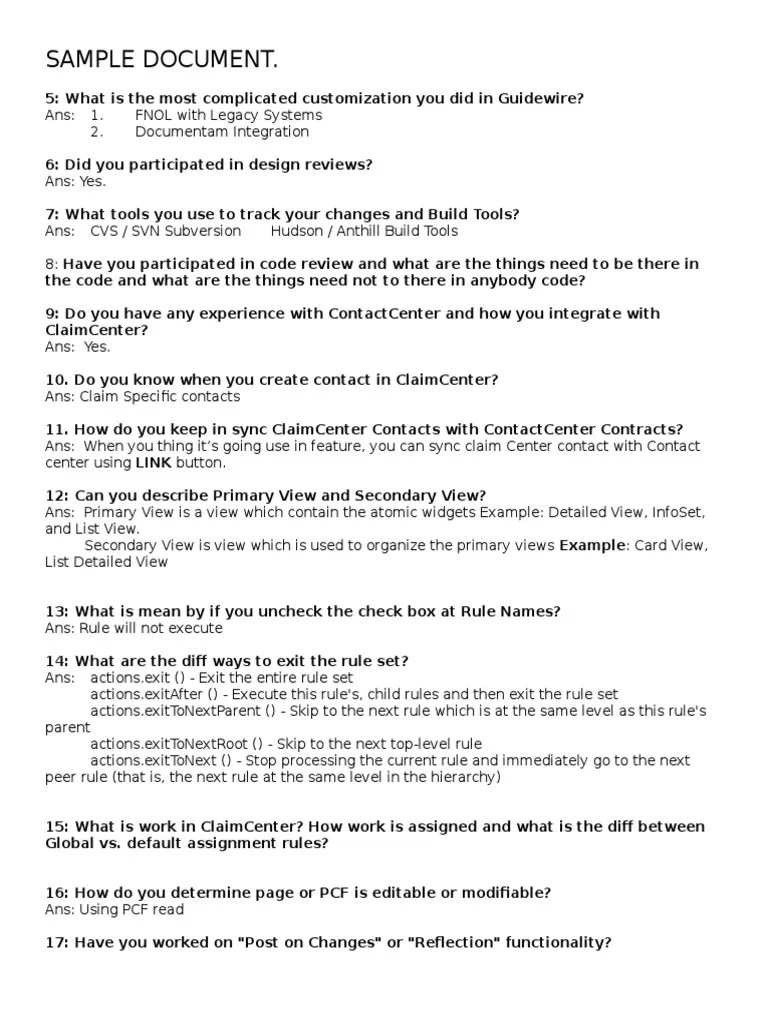 Guidewire Business Analyst Interview Questions Subisness