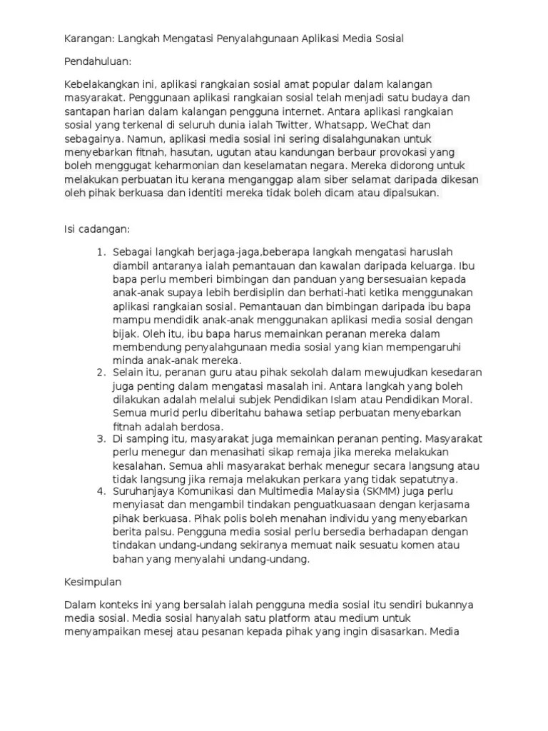 Kesan penggunaan internet kpd masyarakat. Karangan Tentang Media Sosial