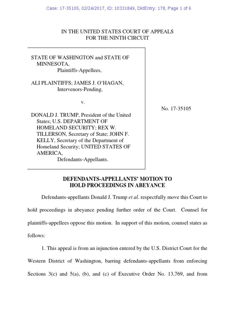 22417 DOJ Motion To Hold in Abeyance American Government United States Federal Courts