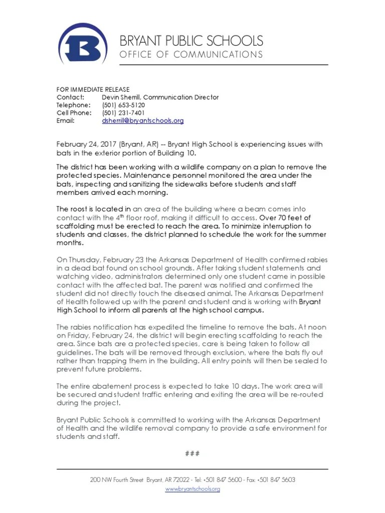 Bryant School District Letter PDF