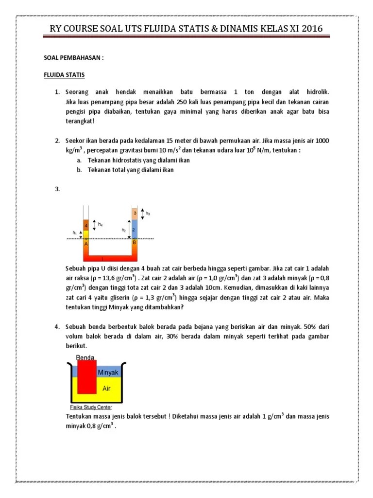 Terakurat 23+ Soal Fluida Statis