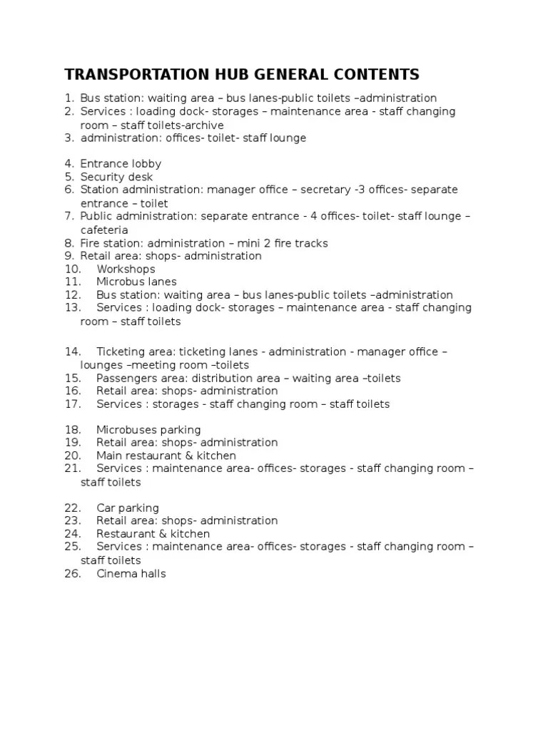 Transportation Hub Space Program PDF Bus Lobby (Room)