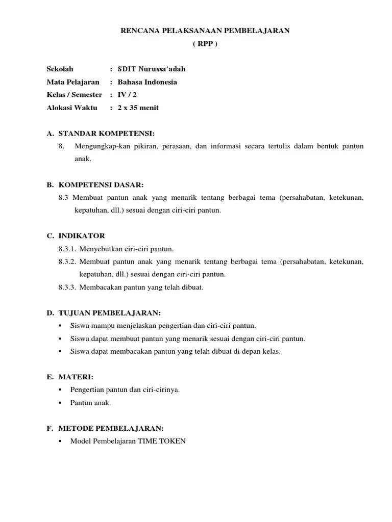 RPP Bahasa Indonesia Kelas 4 SD/MI | PDF