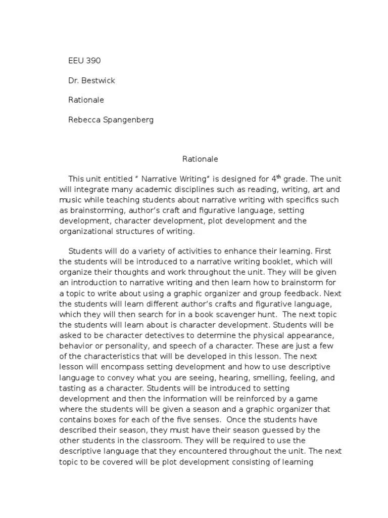 rationale sample Narrative Essays