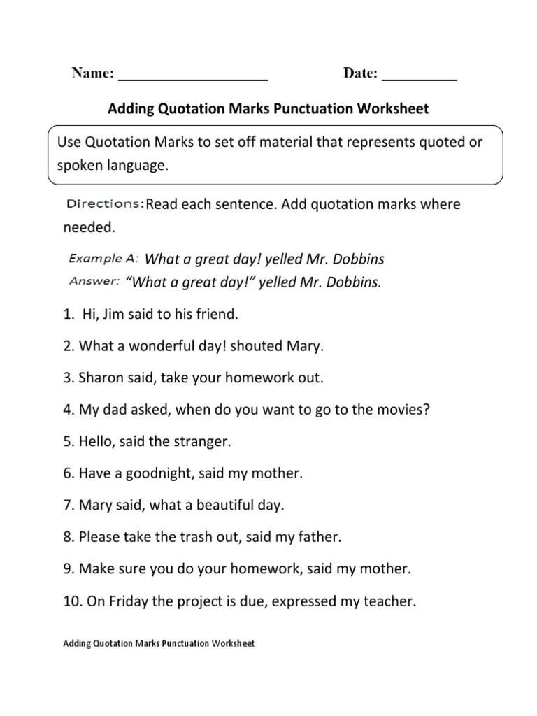 Punctuation Adding Quotation Marks 1 PDF