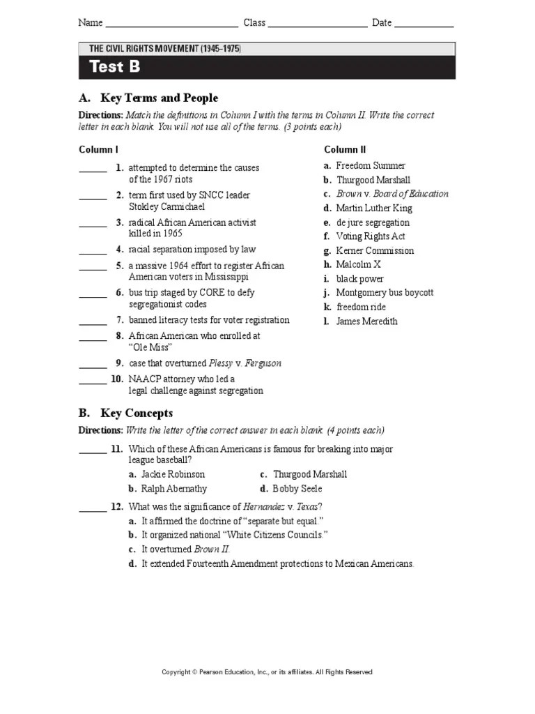 chapter 18 test African American Civil Rights Movement
