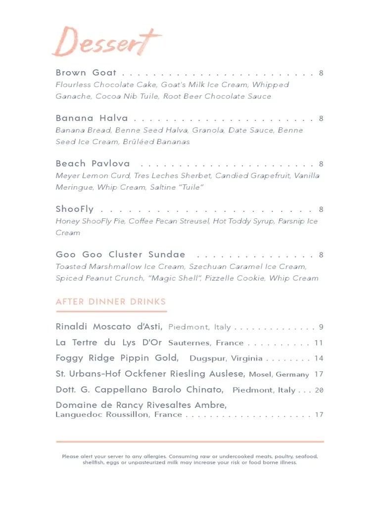 Henrietta Red Dessert Menu