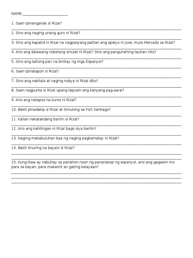 Rizal Questions PDF