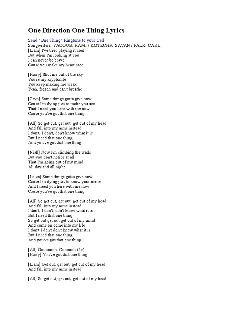 One Direction One Thing Lyrics | PDF | One Direction | Leisure