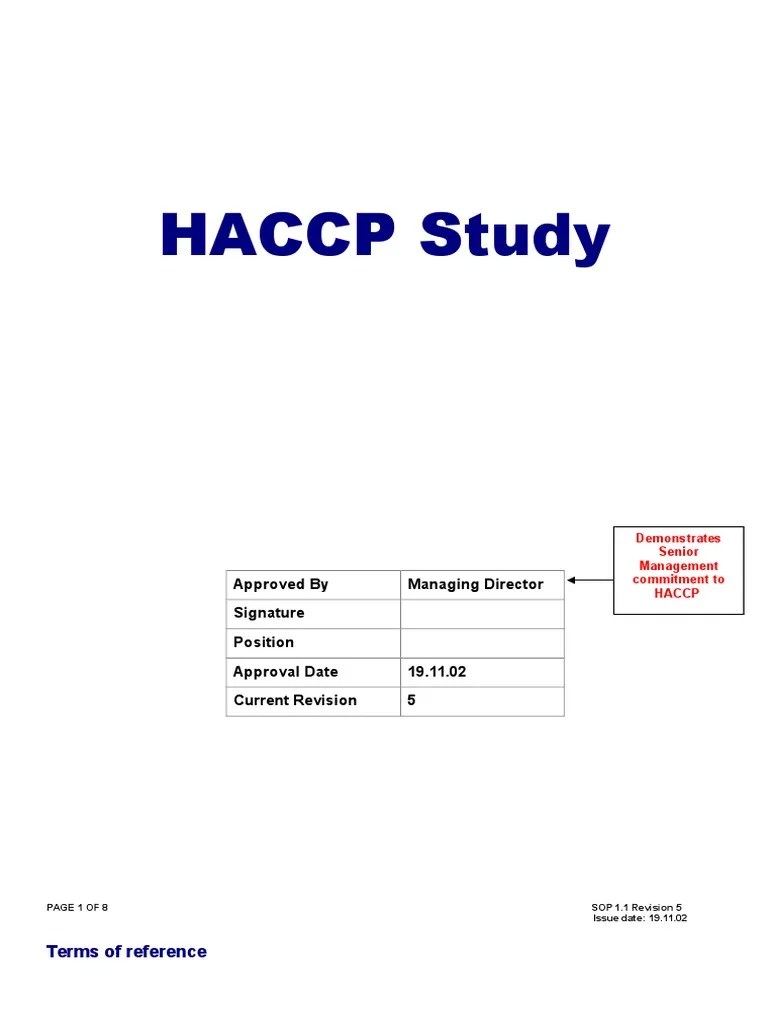 Example HACCP Study PDF Hazard Analysis And Critical Control Points