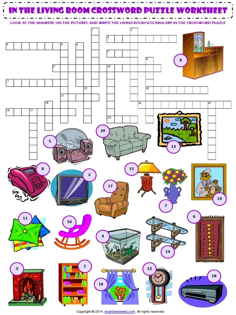 In the Living Room Esl Vocabulary Criss Cross Crossword Puzzle Worksheet