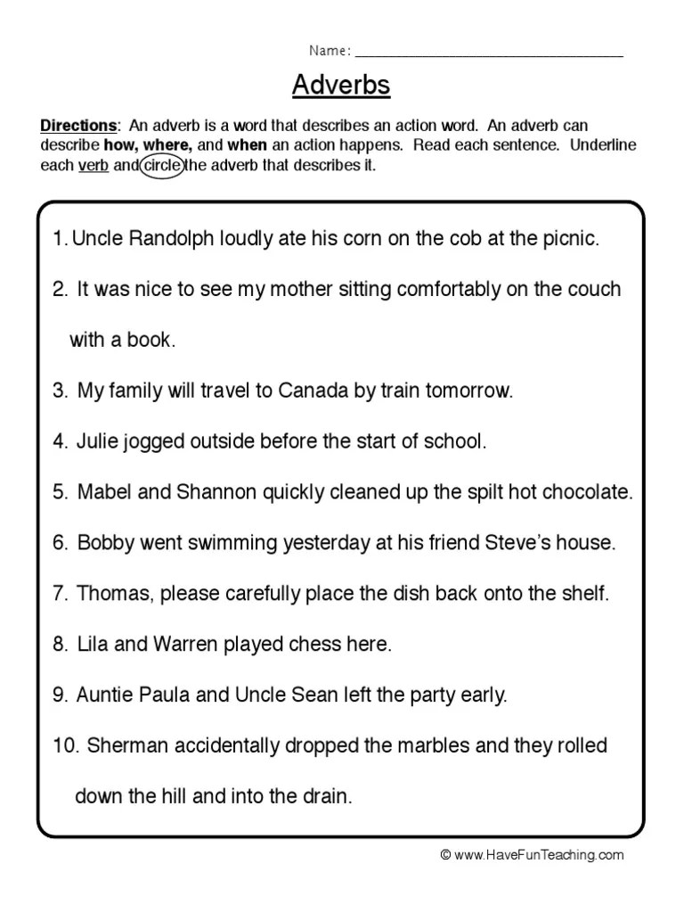 Adverb Worksheet 2