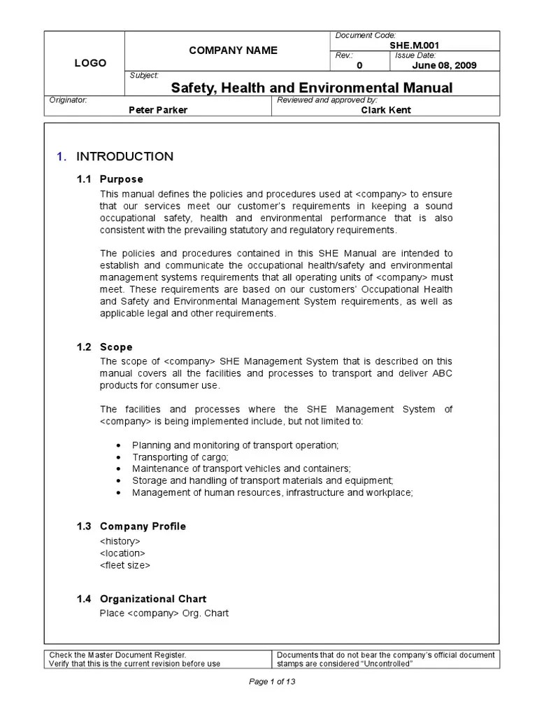 Sample Safety Health and Environmental Manual PDF Audit