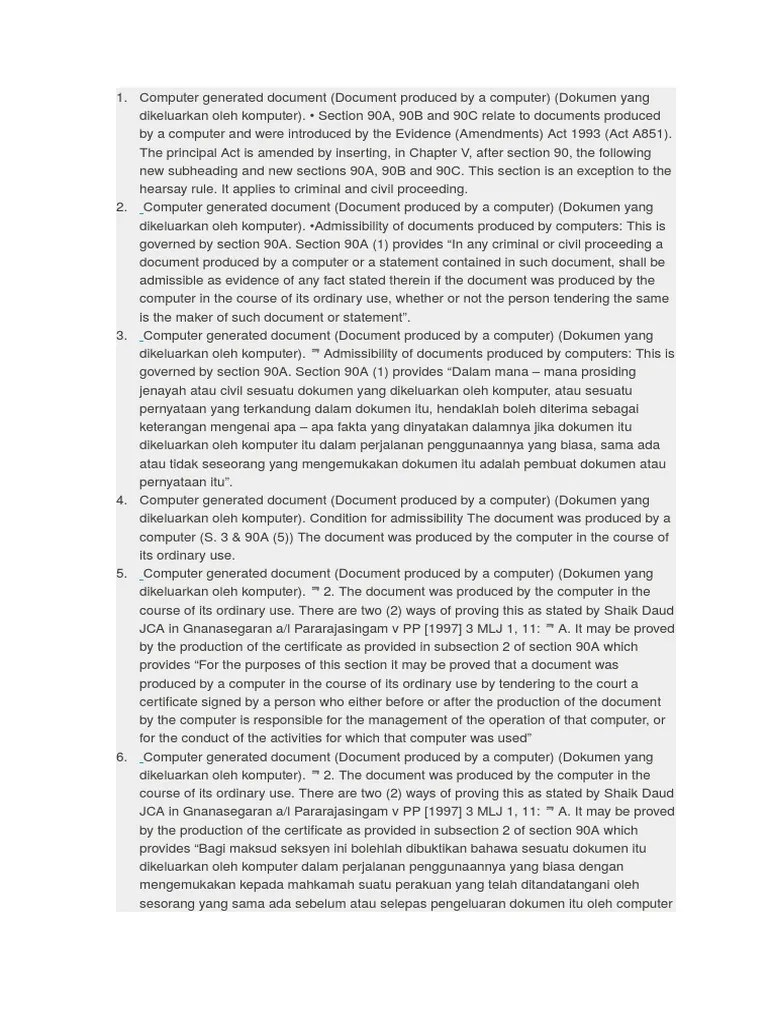 Computer Generated Document Trespass Hearsay