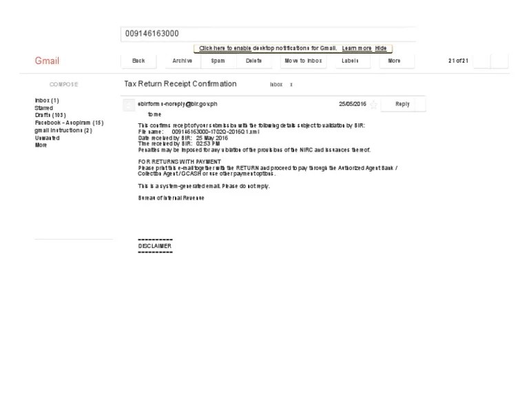 Tax Return Receipt Confirmation Gmail Receipt
