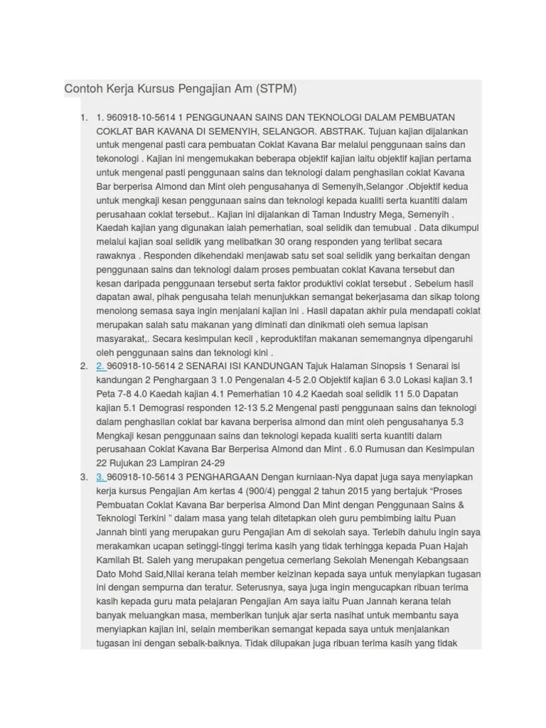 Contoh Kerja Kursus Pengajian Am