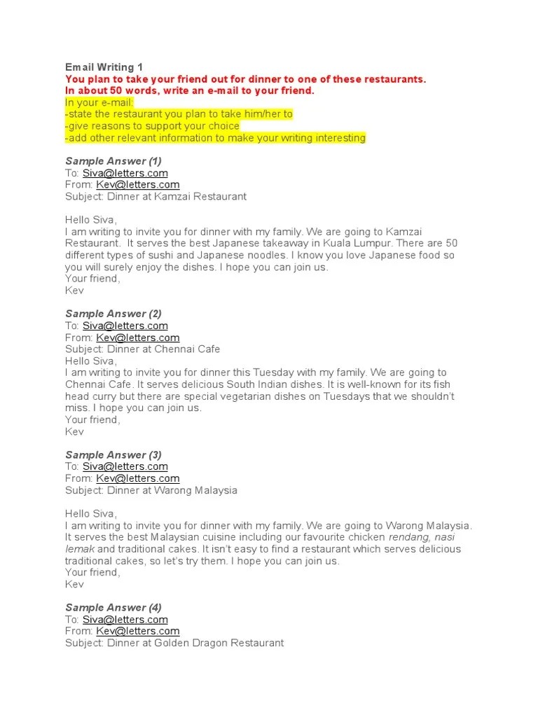Email Writing 1 Fast Food Pollution