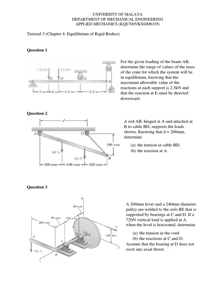 Tutorial 3 Tension (Physics) Bearing (Mechanical)