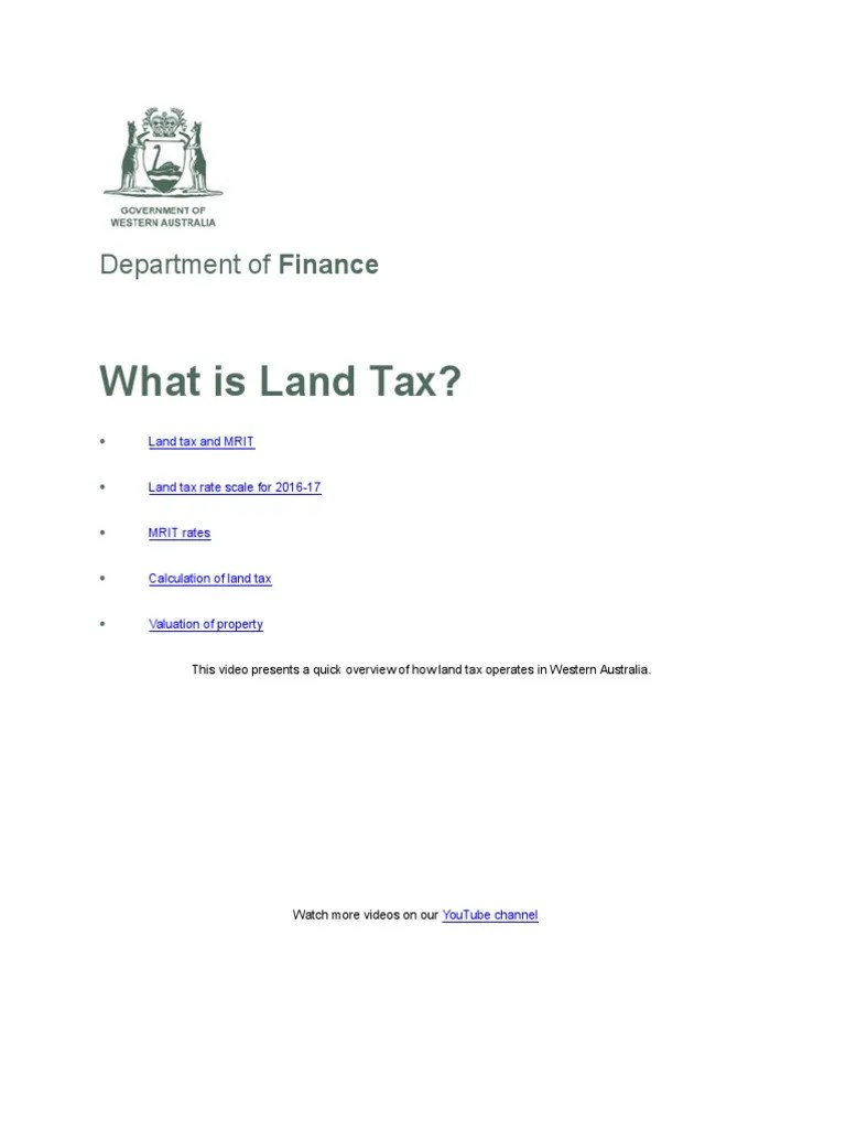 What is Land Tax Property Tax Valuation (Finance)
