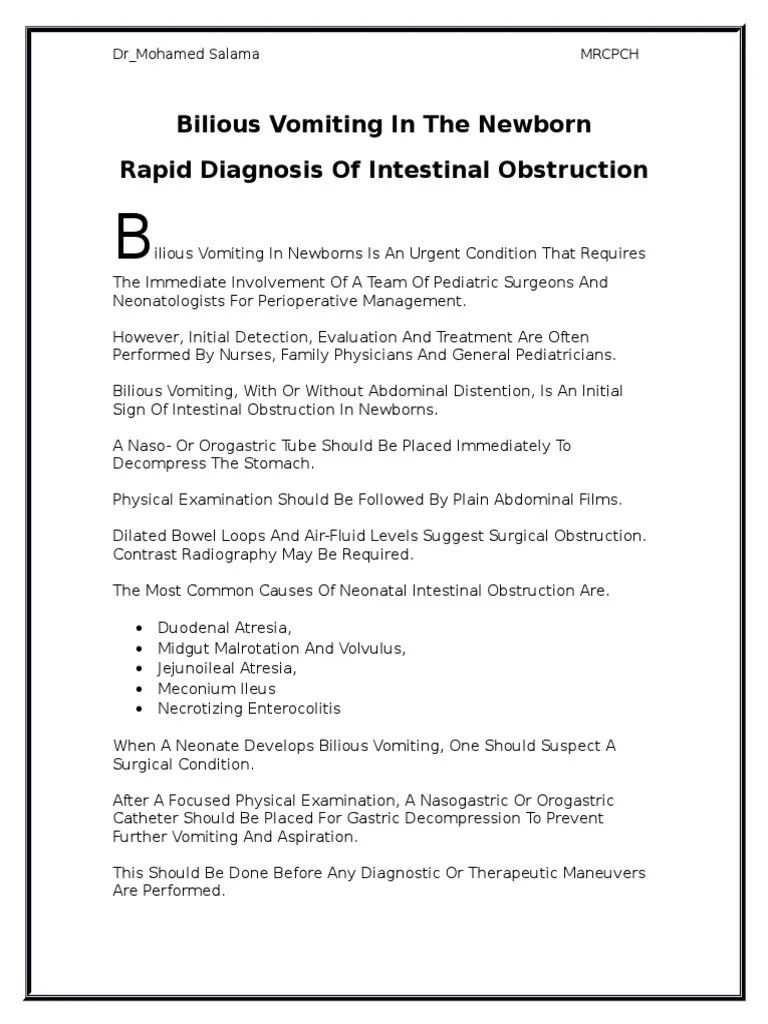 Bilious Vomiting Gastroenterology Clinical Medicine
