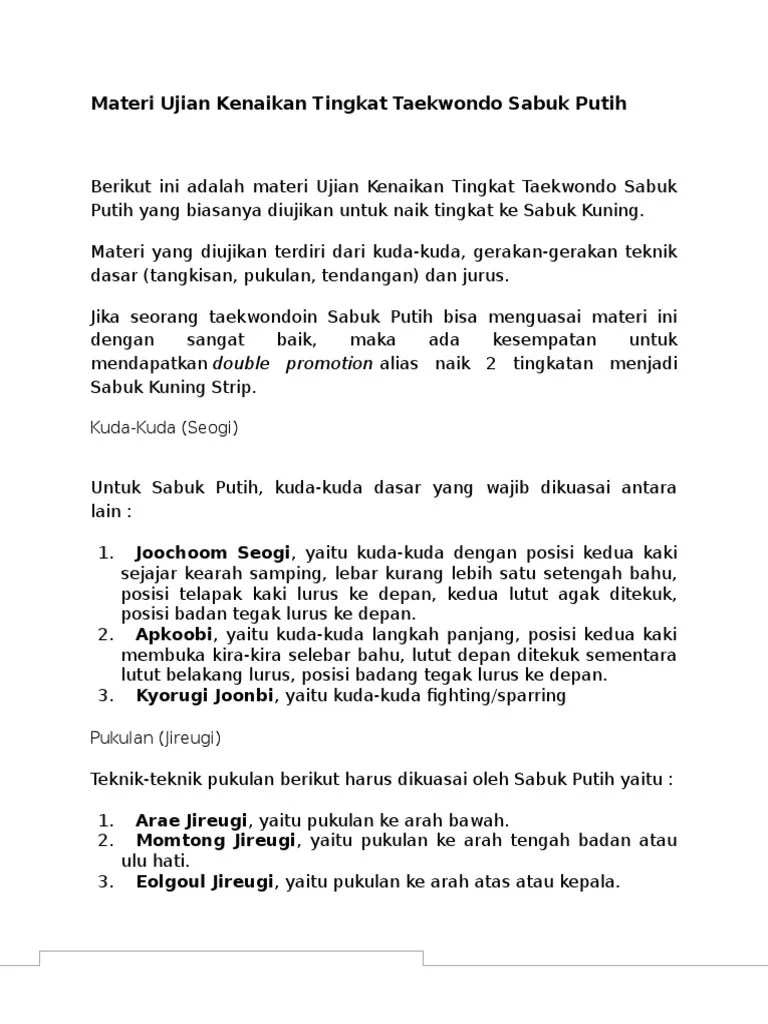 Materi Ujian Kenaikan Tingkat Taekwondo Sabuk Putih