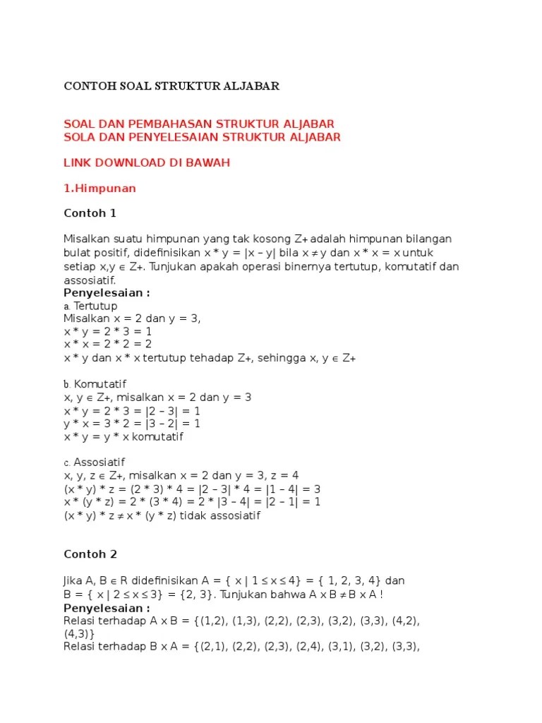 12+ Contoh Soal Struktur Aljabar Grup Dan Penyelesaiannya