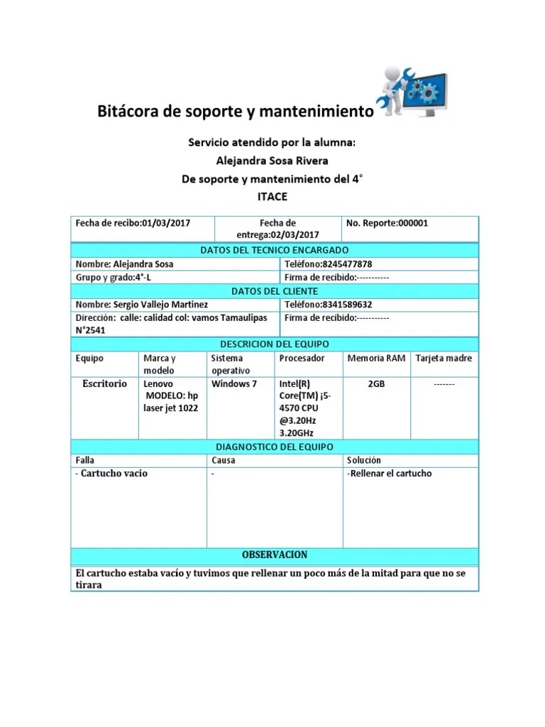 Bitácora de Soporte y Mantenimiento (1) Random Access Memory