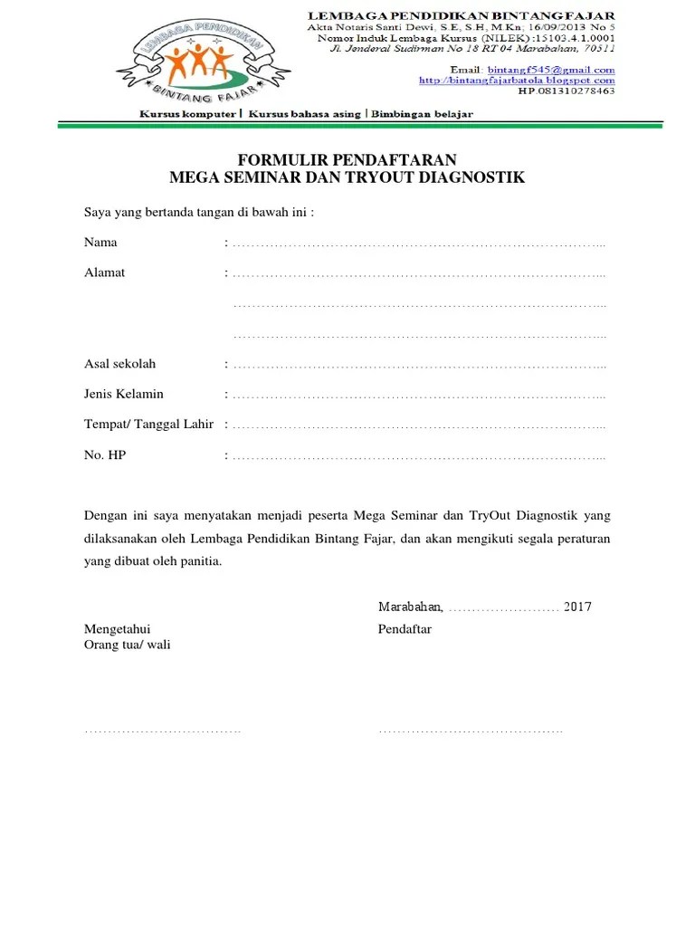 Formulir Pendaftaran Seminar | PDF