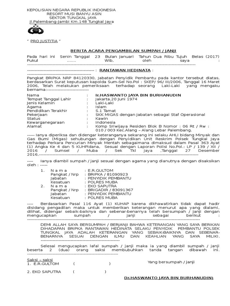 Berita Acara Sumpah Saksi | PDF