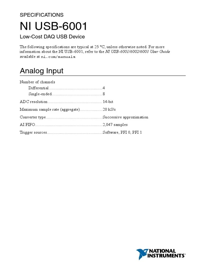 NI USB-6001 Datasheet | PDF | Electromagnetic Compatibility