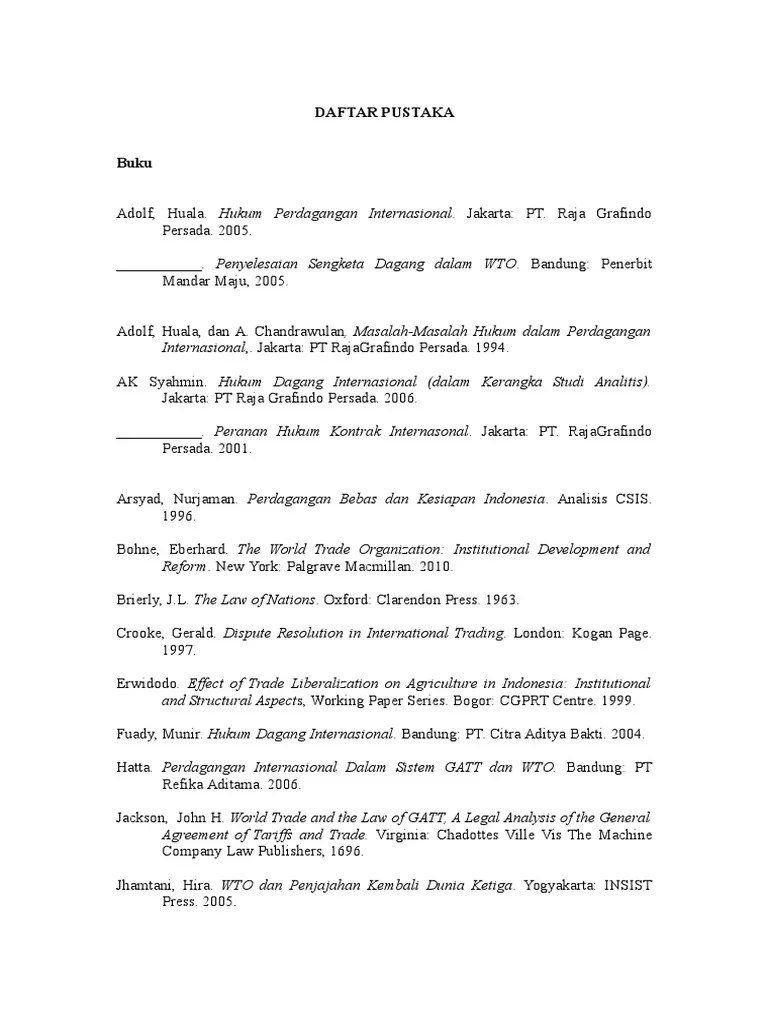 Daftar Pustaka Organisasi Perdagangan Dunia (WTO