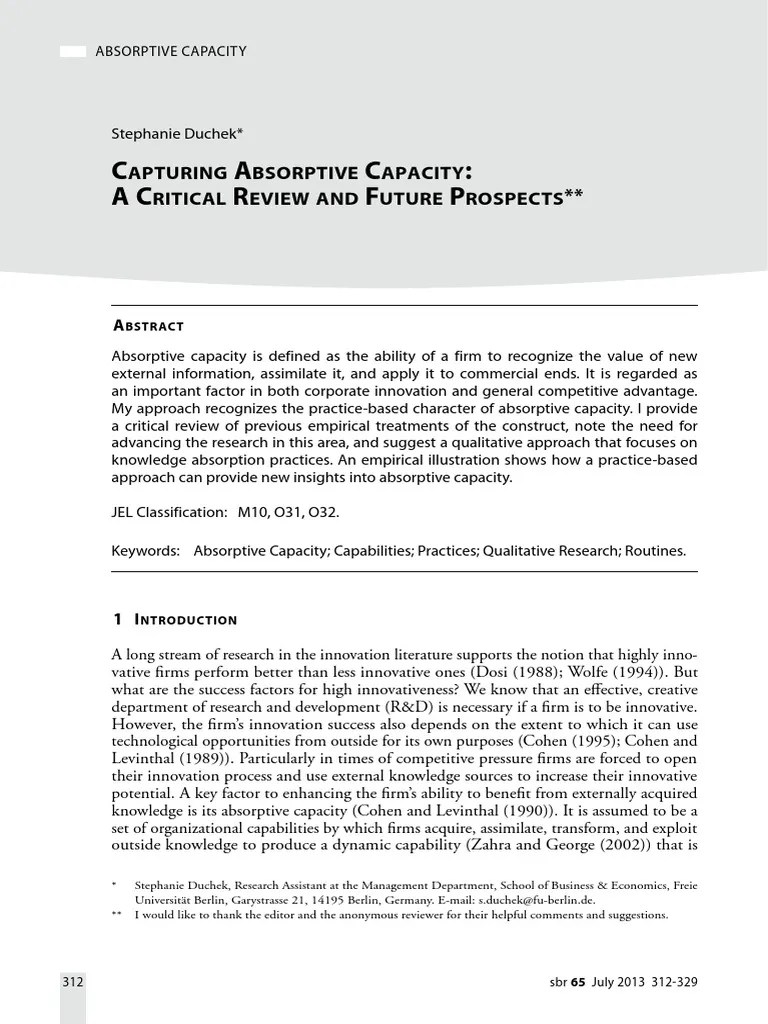 Cohen and Levinthal Absoprtive Capacity Download Free PDF Research