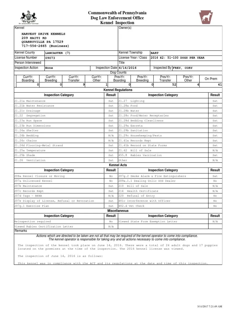 Kennel Inspections Veterinary Physician Dogs