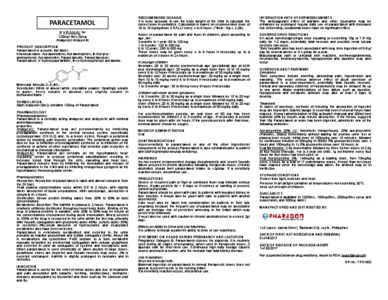 Paracetamol Package insert Drugs Medical Treatments