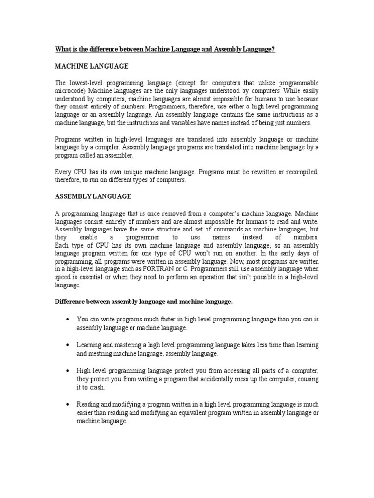 Difference Between Assembly and Machine Language Assembly Language