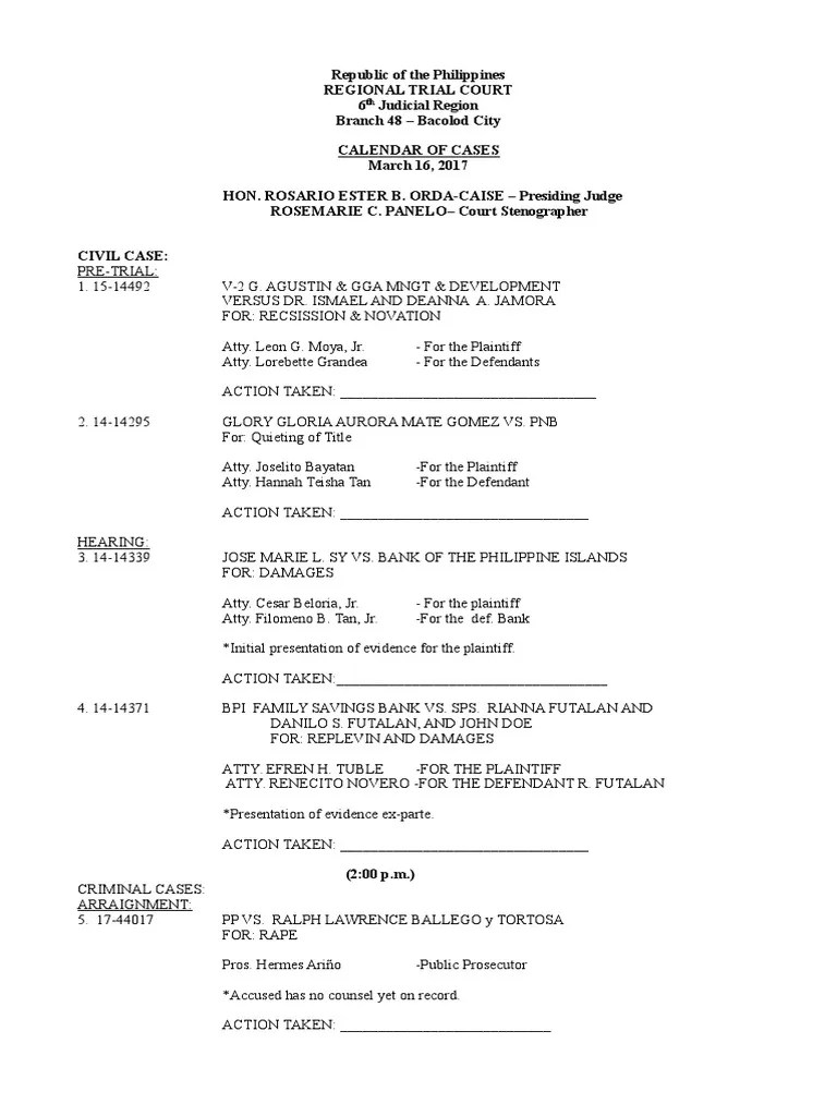 Calendar of Cases PDF Prosecutor Public Sphere