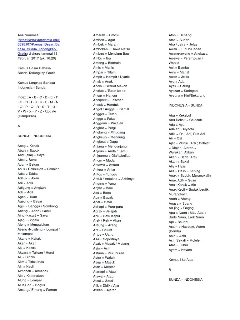 Kamus Besar Bahasa Sunda Terlengkap Grat | PDF
