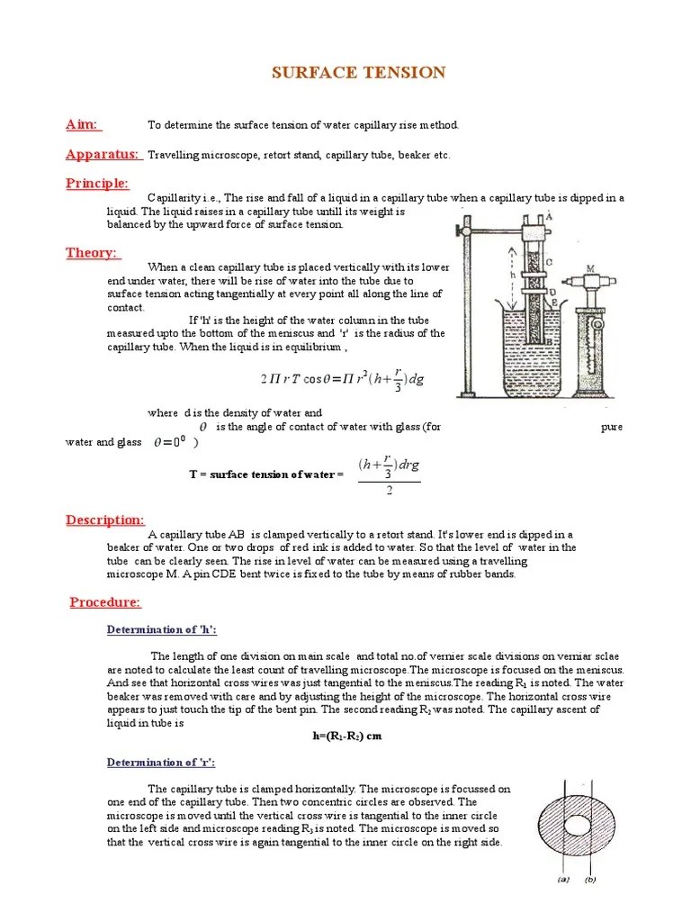Exp 7 Surface Tension PDF Surface Tension Soft Matter