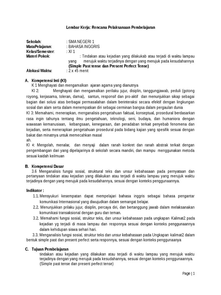 RPP (Simple Past Tense) X | PDF