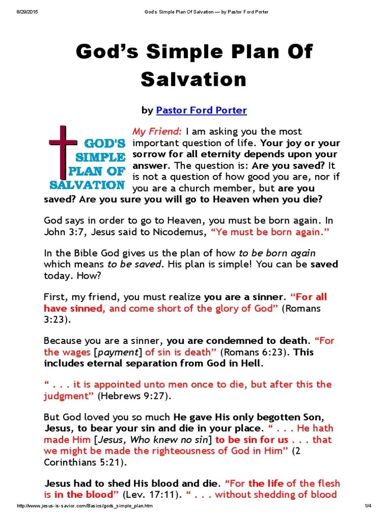 God’s Simple Plan of Salvation by Pastor Ford Porter Salvation Plan