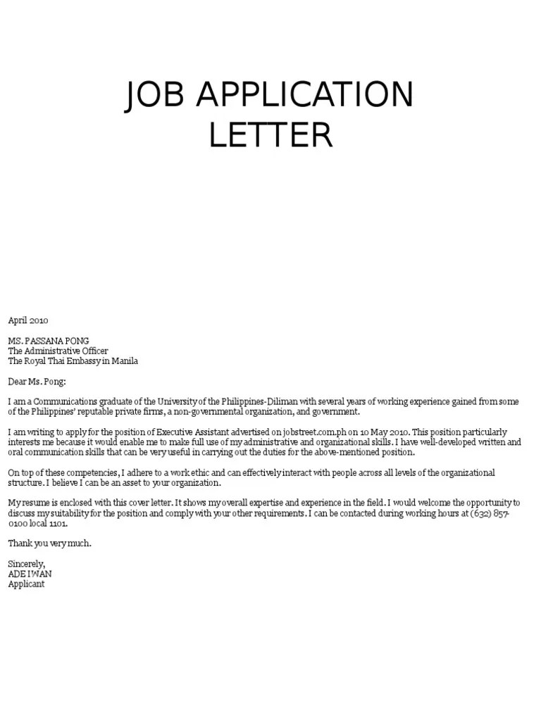 Application Letter For Employment . Job Application Letter | Health Professional | Nursing