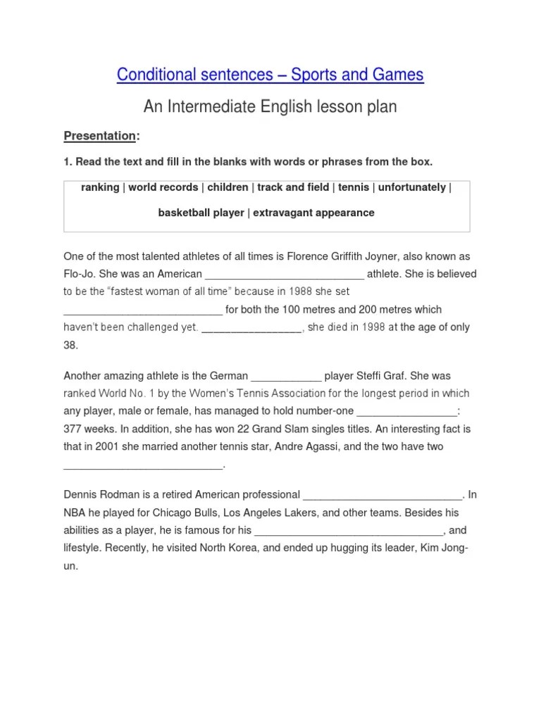 Conditional Sentences 2nd and 3rd English Lesson Plan B1 Sports and