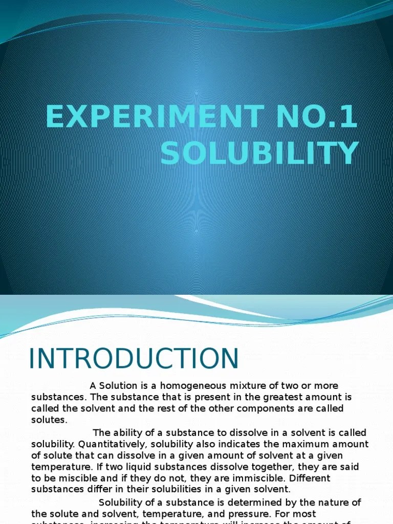 Lab Report (Solubility) Solubility Solution