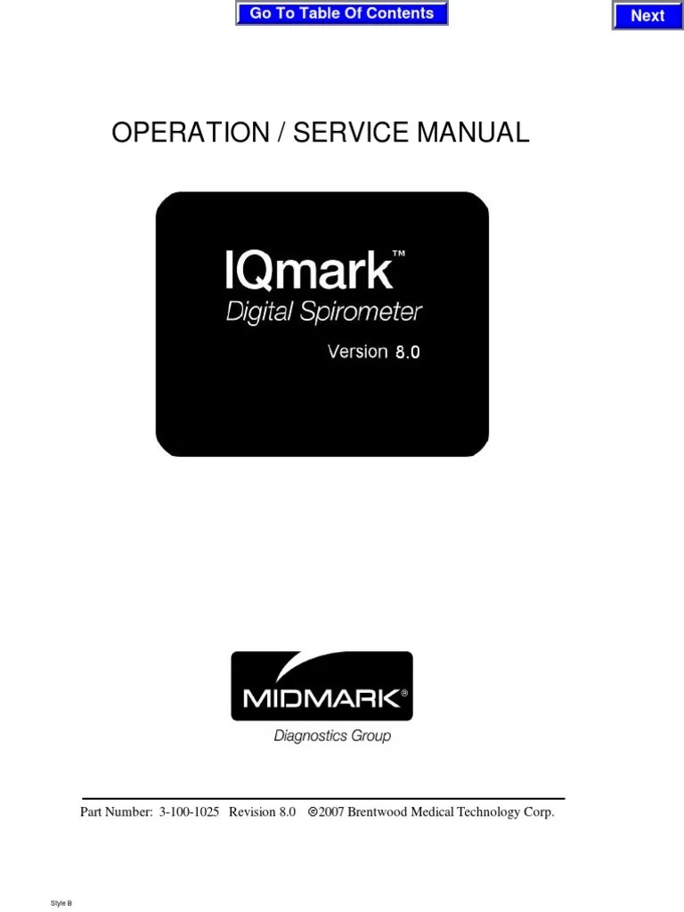 Midmark Iqmark Spirometer OperationService Manual PDF Remote
