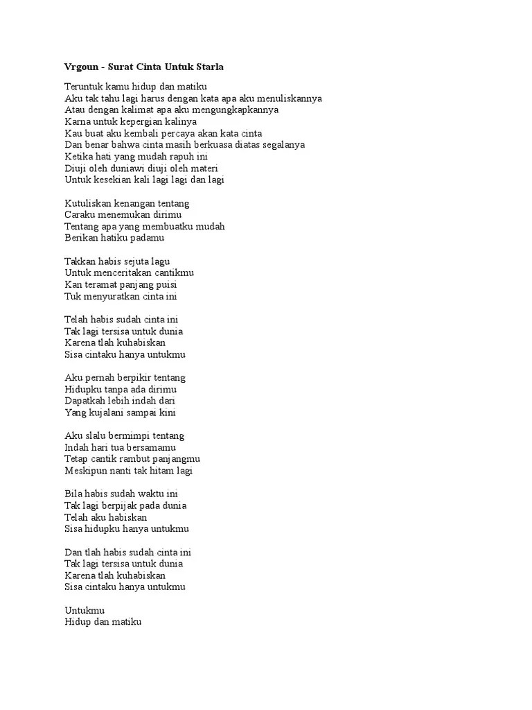 Lirik Lagu Surat Cinta Untuk Starla | PDF