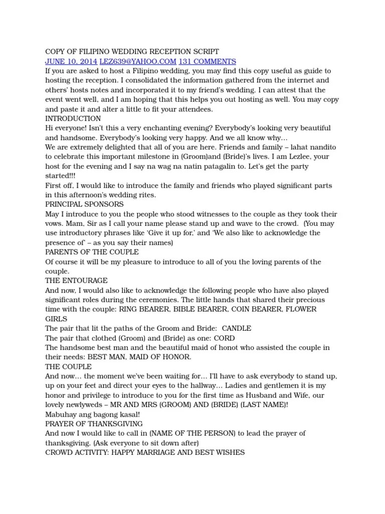 Copy of Filipino Wedding Reception Script Wedding Bride Prueba gratuita de 30 días Scribd